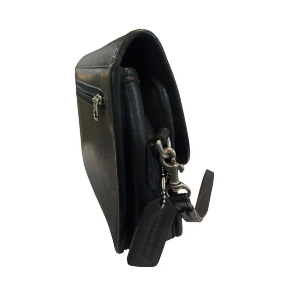 Vtg Coach 9832 Black Leather Turnlock Clutch Handbag Brushed Nickel Hardware - Picture 3 of 11